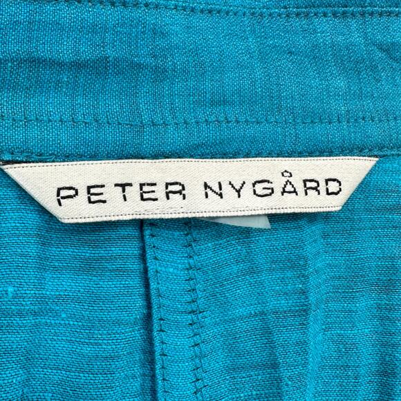 Peter Nygard | 1X | Turquoise Blue Linen Blend Crinkle Button-Down Tunic Shirt - Picture 2 of 8